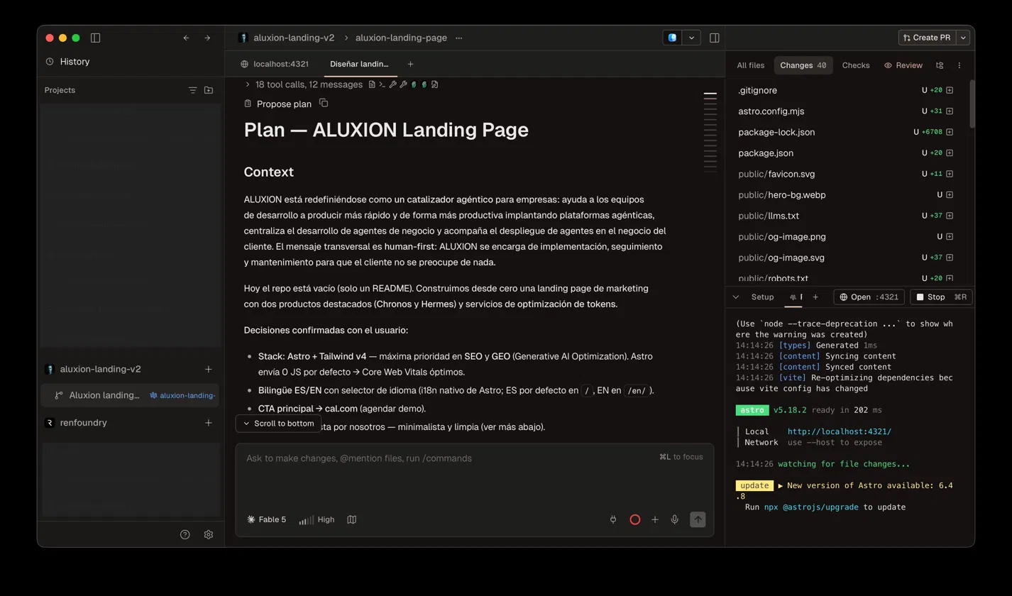 Chronos in action: an agentic engineering session planning a landing page, with the live diff, checks and pull request alongside.